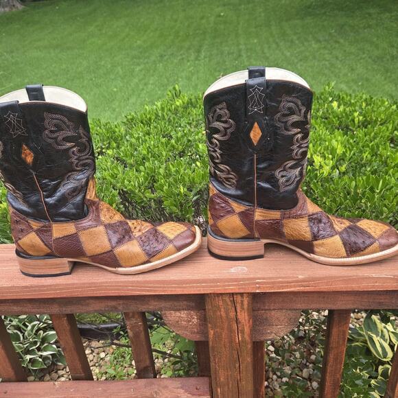 J.B. Dillon Patchwork Ostrich Cowboy Boots 13D Western Artisan Rodeo Statement main image 10